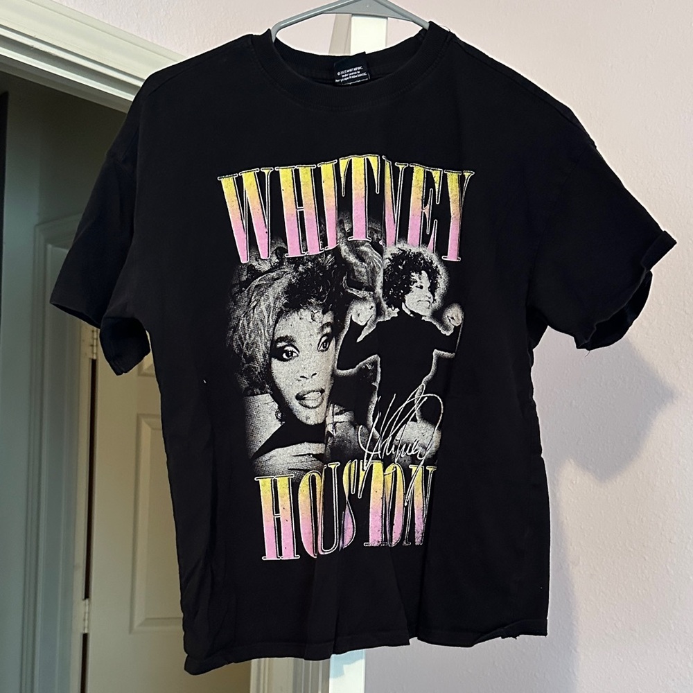 Black Graphic T-Shirt with Whitney Houston Print